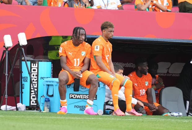 Amad Diallo (Ivory Coast) and Yan Diomande (Ivory Coast) with post game despair during Germany v Cote D Ivoire, Group E FIFA World Cup, WM, Weltmeisterschaft, Fussball 2026, Toronto Stadium, Toronto, Canada on June 20, 2026. Thor Wegner DeFodi Images. (Photo by DeFodi Images) -