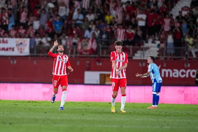 June 20, 2026, Almeria, Almeria, SPAIN: Leo Baptistao of UD Almeria celebrates a goal during the Liga Hypermotion, second leg of the Playoff for LaLiga EA Sports promotion, football match played between UD Almeria and Malaga CF at UD Almeria stadium on June 20, 2026, in Almeria, Spain. UD Almeria V Malaga CF - LaLiga Hypermotion  - ZUMAa181 20260620_zaa_a181_112 Copyright: xJoaquinxCorcherox