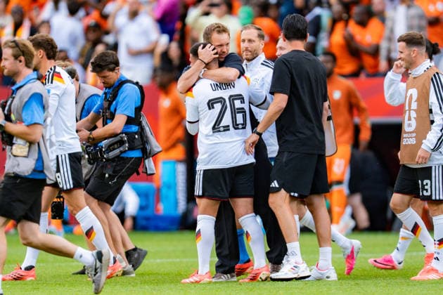 FIFA Fussball Weltmeisterschaft 2026, Gruppe E, Spiel 2, Deutschland vs Elfenbeinküste, 20.06.2026 im Toronto Stadium, Toronto Deniz Undav (Deutschland) wird gefeiert nach Abpfiff von Julian Nagelsmann (Deutschland) Oliver Baumann (Deutschland) Maximilian Beier (Deutschland) Pascal Gross (Deutschland) David Raum (Deutschland) Leon Goretzka (Deutschland)