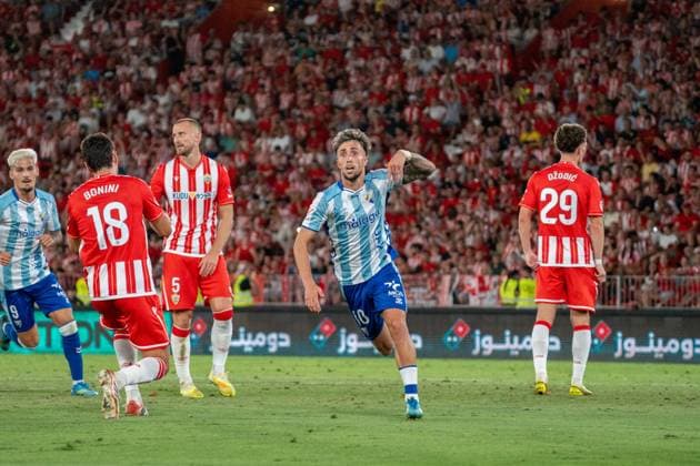 Almeria, Spain - June 20th: David Larrubia (N10) celebrate Malaga’s second goal during the promotion play-off final of La Liga Hypermotion (Segunda Division) match between Almeria and Malaga at UD Almería Stadium on June 20th, 2026 in Almeria, Spain.  Copyright: xAndresxLopezxSheridanxx xSPPx Sportspressphoto_SPR171922