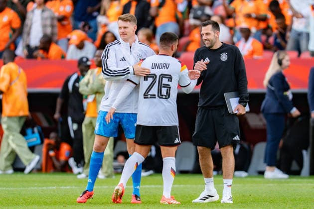 FIFA Fussball Weltmeisterschaft 2026, Gruppe E, Spiel 2, Deutschland vs Elfenbeinküste, 20.06.2026 im Toronto Stadium, Toronto Deniz Undav (Deutschland) wird gefeiert nach Abpfiff mit Alexander Nübel (Deutschland)