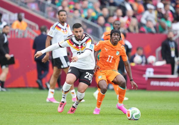 Yan Diomande (Ivory Coast) and Deniz Undav (Germany) battle for the ball during Germany v Cote D Ivoire, Group E FIFA World Cup, WM, Weltmeisterschaft, Fussball 2026, Toronto Stadium, Toronto, Canada on June 20, 2026. Thor Wegner DeFodi Images. (Photo by DeFodi Images) -