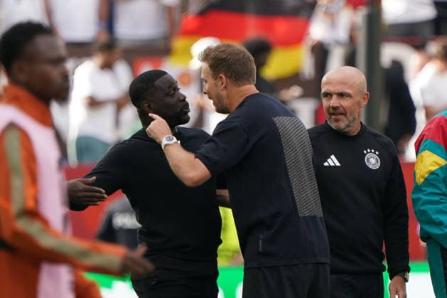 Fussball , Weltmeisterschaft 2026, FIFA WM 2026, Fussball World Cup , Canada USA, Mexico-2026, , Deutschland vs ElfenbeinKüste Germany vs Ivory Coast, Gruppenphase, Gruppen E , 20 .06.2026, Toronto Stadium Kanada, Emerse Fae Elfenbeinküsten Trainer Coach, Julian Nagelsmann Deutschland Trainer Foto Chai von der Laage FIFA regulations prohibit any use of photographs as image sequences and or quasi-video. EDITORIAL USE ONLY,