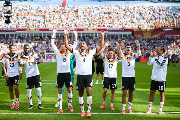 Germany national team, Nationalteam vs Ivory Coast National Team. FIFA World Cup, WM, Weltmeisterschaft, Fussball 2026 Group E match. Germany National Team players celebrating after winning the match played between the National Teams of Germany and Cote dIvoire. FIFA World Cup 2026 Group E match, played on 20.06.26 at the Toronto Stadium in Toronto, Ontario, Canada. Photo Jose Campos PMEimages Toronto Ontario Canada Copyright: xJosexCamposx xPMEimagesx