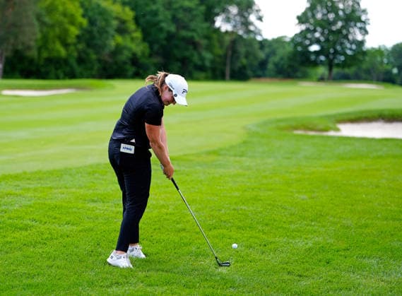 BELMONT, MI - JUNE 20: LPGA, Golf Damen player Lottie Woad plays her second shot on the 10th hole on June 20, 2026, during the third round of the LPGA Meijer LPGA Classic for Simply Give at Blythefield Country Club in Belmont, Michigan. (Photo by Brian Spurlock Icon Sportswire) GOLF: JUN 20 LPGA Meijer LPGA Classic for Simply Give EDITORIAL USE ONLY Icon2606202