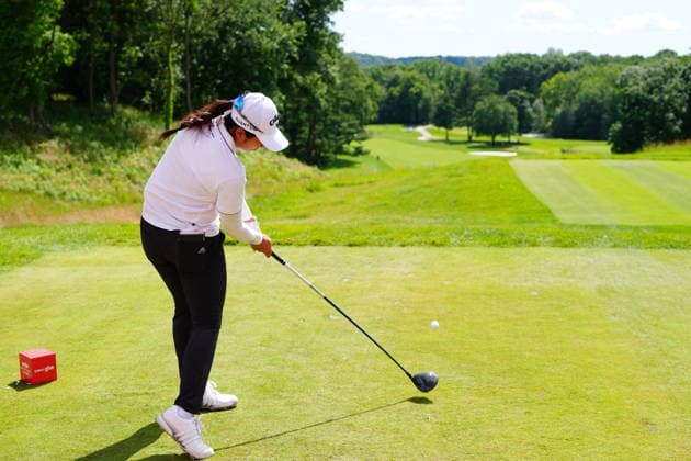 BELMONT, MI - JUNE 20: LPGA, Golf Damen player Jing Yan plays her tee shot on the 12th hole on June 20, 2026, during the third round of the LPGA Meijer LPGA Classic for Simply Give at Blythefield Country Club in Belmont, Michigan. (Photo by Brian Spurlock Icon Sportswire)BELMONT, MI - JUNE 20: LPGA player Jing Yan plays her tee shot on the 12th hole on June 20, 2026, during the third round of the LPGA Meijer LPGA Classic for Simply Give at Blythefield Country Club in Belmont, Michigan. (Photo by Brian Spurlock Icon Sportswire) GOLF: JUN 20 LPGA Meijer LPGA Classic for Simply Give EDITORIAL USE ONLY Icon26062011