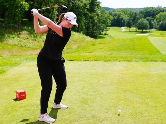 BELMONT, MI - JUNE 20: LPGA, Golf Damen player Lottie Woad plays her tee shot on the 12th hole on June 20, 2026, during the third round of the LPGA Meijer LPGA Classic for Simply Give at Blythefield Country Club in Belmont, Michigan. (Photo by Brian Spurlock Icon Sportswire) GOLF: JUN 20 LPGA Meijer LPGA Classic for Simply Give EDITORIAL USE ONLY Icon2606206
