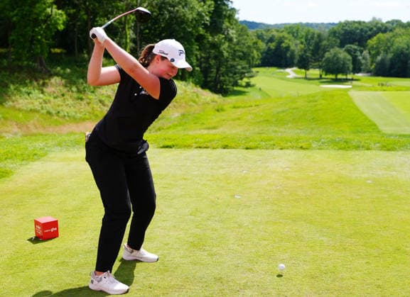 BELMONT, MI - JUNE 20: LPGA, Golf Damen player Lottie Woad plays her tee shot on the 12th hole on June 20, 2026, during the third round of the LPGA Meijer LPGA Classic for Simply Give at Blythefield Country Club in Belmont, Michigan. (Photo by Brian Spurlock Icon Sportswire) GOLF: JUN 20 LPGA Meijer LPGA Classic for Simply Give EDITORIAL USE ONLY Icon2606207
