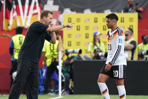 Fussball , Weltmeisterschaft 2026, FIFA WM 2026, Fussball World Cup , Canada USA, Mexico-2026, , Deutschland vs ElfenbeinKüste Germany vs Ivory Coast, Gruppenphase, Gruppen E , 20 .06.2026, Toronto Stadium Kanada, Julian Nagelsmann Deutschland, Germany GER Trainer , Coach, Nadiem Amiri Foto Chai von der Laage FIFA regulations prohibit any use of photographs as image sequences and or quasi-video. EDITORIAL USE ONLY,