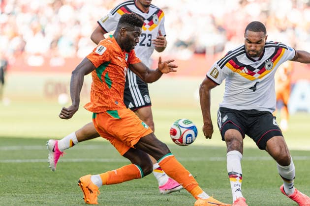 Ange-Yoan Bonny of Ivory Coast contests with Jonathan Tah of Germany during the FIFA World Cup, WM, Weltmeisterschaft, Fussball game between Germany and Ivory Coast at Toronto Stadium on June 20, 2026 in Toronto, Ontario, Canada  Copyright: xCurtisxWongx xSPPx Sportspressphoto_SPR172017