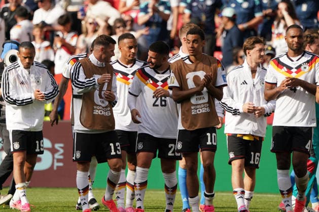 Fussball , Weltmeisterschaft 2026, FIFA WM 2026, Fussball World Cup , Canada USA, Mexico-2026, , Deutschland vs ElfenbeinKüste Germany vs Ivory Coast, Gruppenphase, Gruppen E , 20 .06.2026, Toronto Stadium Kanada, Deniz Undav Jamal Musiala , Jonathan Tah Deutschland Foto Chai von der Laage FIFA regulations prohibit any use of photographs as image sequences and or quasi-video. EDITORIAL USE ONLY,