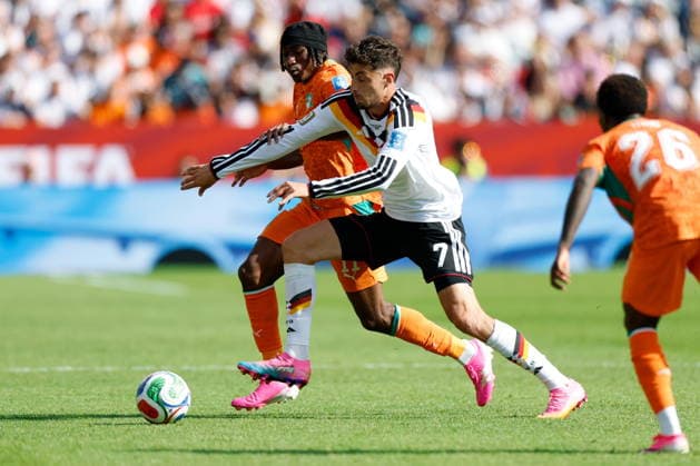 TORONTO STADIUM TORONTO ONTARIO KANADA 20.06.2026 FIFA MISTRZOSTWA SWIATA 2026 W PILKA NOZNA W KANADA MECZ GRUPA E GERMANY I COTE DIVOIRE FIFA World Cup, WM, Weltmeisterschaft, Fussball 2026 Group E match between Germany and CÃ te d Ivoire at Toronto Stadium in Toronto Canada on June 20, 2026 in Toronto, Ontario, Canada. N Z CÃ te d Ivoire forward Yan Diomande (11) Germany forward Kai Havertz (7) FOT. KAMIL KRZACZYNSKI NEWSPIX.PL --- newspix.pl Austria, Germany, France, Japan and Poland Rights OUT! POLAND OUT!  KSK