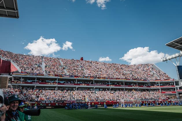 Fußball Herren FIFA Fußball-Weltmeisterschaft 2026 Gruppe E Deutschland vs. Elfenbeinküste 20.06.2026 Die Fankurve der Deutschen im Stadion Toronto Toronto Stadium Ontario Kanada