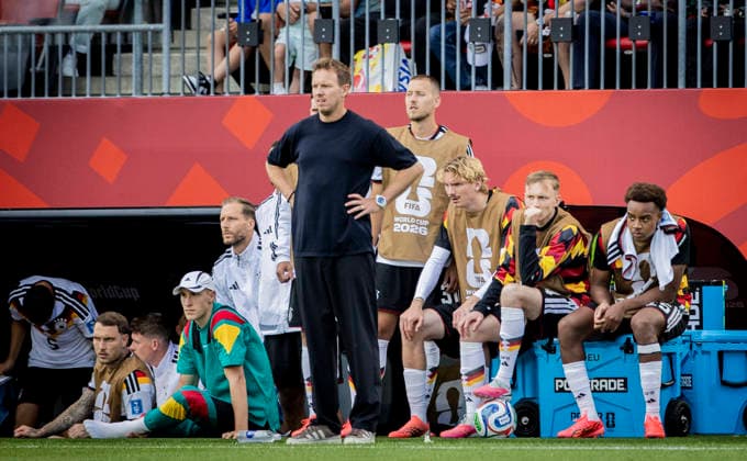 Toronto, Canada 20th Jun 2026. Nico Schlotterbeck (GER) Trainer Julian Nagelsmann (Deutschland) Waldemar Anton (GER) Nick Woltemade (GER) Maximilian Beier (GER) Assan Ouedraogo (GER) Germany - Ivory Coast World Cup Deutschland - Elfenbeinküste 20.06.2026