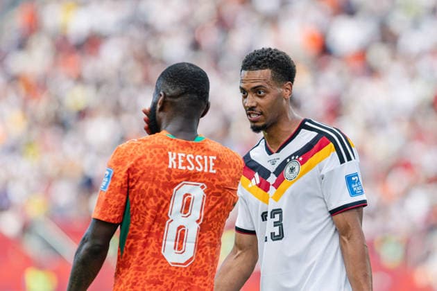 Felix Nmecha of Germany interacts with Franck Kessié of Ivory Coast during the FIFA World Cup, WM, Weltmeisterschaft, Fussball game between Germany and Ivory Coast at Toronto Stadium on June 20, 2026 in Toronto, Ontario, Canada  Copyright: xCurtisxWongx xSPPx Sportspressphoto_SPR172079