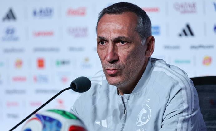 FIFA World Cup, WM, Weltmeisterschaft, Fussball 2026 - Spain press conference, PK, Pressekonferenz Saudi Arabia national soccer team head coach Georgios Donis attends a press conference in Atlanta, Georgia, USA, Saturday, 20 June 2026. Spain will face Saudi Arabia on 21 June in a FIFA World Cup 2026 Group H match. ATLANTA United States  Copyright: xRONALDxWITTEKx