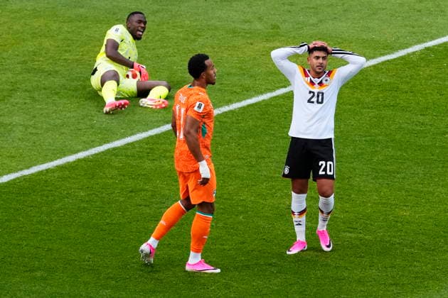 June 20, 2026, Toronto, On, CANADA: Germany s Nadiem Amiri (20) reacts after a missed opportunity as Ivory Coast goalkeeper Yahia Fofana (1) and Guela Doue (17) look on during the second half of a World Cup Group E soccer match, in Toronto, on Saturday, June 20, 2026. Canada News - June 20, 2026  - ZUMAc35_ 20260620_zaf_c35_173 Copyright: xChrisxYoungx