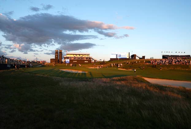 Wyndham Clark putts on the 18th green during the third round of the 126th U.S. Open Golf Championship at Shinnecock Hills Golf Club in Southampton, NY, on Saturday, June 20, 2026.  NYC20260620841 JOHNxANGELILLO