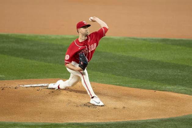 June 20, 2026, Arlington, Texas, USA: Texas Rangers pitcher MACKENZIE GORE (1) during a MLB, Baseball Herren, USA game between the San Diego Padres and Texas Rangers at Globe Life Field. San Diego wins in extra innings 6-4. MLB 2026: Padres 6:4 Rangers  - ZUMAf180 20260620_zsp_f180_027 Copyright: xMarkxFannx