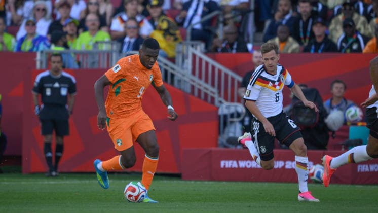 June 20, 2026, Toronto, Ontario, Canada: Ange-Yoan Bonny ( 9) of CÃ te d Ivoire moves the ball forward during the 2026 FIFA World Cup, WM, Weltmeisterschaft, Fussball game between Germany and CÃ te d Ivoire at Toronto Stadium. Sports News - June 20, 2026  - ZUMAv136 20260620_zsp_v136_036 Copyright: xJeffxVoganx