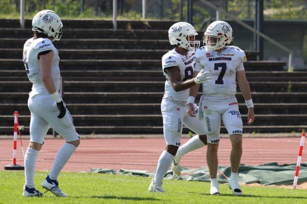 Ryon Thomas (Braunschweig Lions, 07) celebrates a Touchdown, Düsseldorf Panther vs Braunschweig Lions, American Football, GFL, German Football League, Season 2026, Week 7, 20.06.2026, Photo: Foot Bowl Klaus Sack Düsseldorf Stadion VfL Benrath Deutschland Copyright: xFootxBowl KlausxSackx