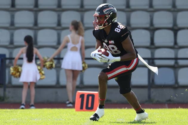 Eritros Haggi (Düsseldorf Panther, 88), Düsseldorf Panther vs Braunschweig Lions, American Football, GFL, German Football League, Season 2026, Week 7, 20.06.2026, Photo: Foot Bowl Klaus Sack Düsseldorf Stadion VfL Benrath Deutschland Copyright: xFootxBowl KlausxSackx