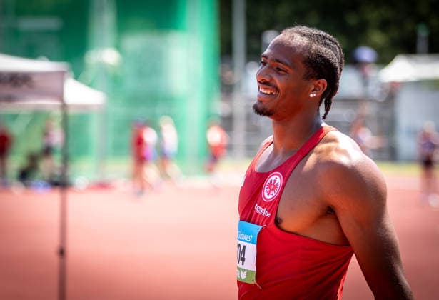 Süddeutsche Meisterschaften 2026 Aktive und Jugend U18; Koblenz, 20.06.2026 Freude bei Fred Isaac Fleurisson (Eintracht Frankfurt e.V.) nach dem Sieg im 110m-Hürdenfinale der Männer; Süddeutsche Meisterschaften Aktive und Jugend U18 am 20.06.2026 im Stadion Oberwerth in Koblenz (Rheinland-Pfalz). *** 2026 Southern German Championships (Adult and U18 Youth) Koblenz, June 20, 2026 Copyright: xBEAUTIFULxSPORTS R.xSchmittx