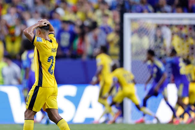 Alan Franco (L) of Ecuador reacts during a Group E match at the 2026 FIFA World Cup, WM, Weltmeisterschaft, Fussball between Ecuador and Curacao at Arrowhead stadium in Kansas City, United States, 20 June 2026. FIFA World Cup 2026 - Group E - Ecuador vs. Curacao !ACHTUNG: NUR REDAKTIONELLE NUTZUNG!  Copyright: xJuanxIgnacioxRoncoronix GR7110 20260621-55020661469_1