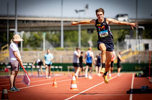 Süddeutsche Meisterschaften 2026 Aktive und Jugend U18; Koblenz, 20.06.2026 Niklas Stroh (USC Mainz) im Dreisprung der Männer; Süddeutsche Meisterschaften Aktive und Jugend U18 am 20.06.2026 im Stadion Oberwerth in Koblenz (Rheinland-Pfalz). *** 2026 South German Championships (Adults and U18 Youth) in Koblenz, June 20, 2026 Niklas Stroh of USC Mainz in the men’s triple jump at the 2026 Southern German Championships for Seniors and U18 Youth on June 20, 2026, at Oberwerth Stadium in Koblenz, Rhineland-Palatinate,detected_source_language Copyright: xBEAUTIFULxSPORTS R.xSchmittx