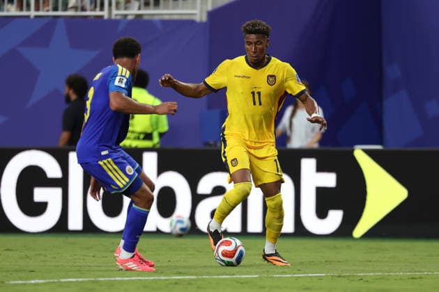 KANSAS CITY, MO - JUNE 20: Kevin Rodriguez 11 of Ecuador with the ball in the second half of the FIFA World Cup, WM, Weltmeisterschaft, Fussball 2026 Group E match between Ecuador and Curacao on June 20, 2026 at Kansas City Stadium in Kansas City, MO. (Photo by Scott Winters Icon Sportswire) SOCCER: JUN 20 FIFA World Cup 26 Group E - Ecuador vs Curacao EDITORIAL USE ONLY Icon2606200601