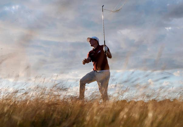 Matt Fitzpatrick of England hits from the tall fescue on the 16th hole in the third round of the 126th U.S. Open Golf Championship at Shinnecock Hills Golf Club in Southampton, NY on Saturday, June 20, 2026.  NYC202606202021 JOHNxANGELILLO