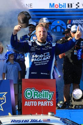 SAN DIEGO, CA - JUNE 20: Austin Hill ( 21 Richard Childress Racing 1-800-PACK-RAT Chevrolet) celebrates in Victory Lane with a 8 hat in memory of the late Kyle Busch after winning the NASCAR, Motorsport, USA Cup Series Anduril 250 Race the Base race on Saturday June 20, 2026 at Naval Base Coronado in San Diego, CA. (Photo by David J. Griffin Icon Sportswire) AUTO: JUN 20 NASCAR Cup Series Anduril 250 Race the Base EDITORIAL USE ONLY Icon9532606205214
