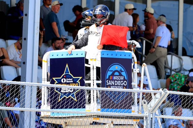SAN DIEGO, CA - JUNE 20: The red flag is displayed during the NASCAR, Motorsport, USA Cup Series Anduril 250 Race the Base race on Saturday June 20, 2026 at Naval Base Coronado in San Diego, CA. (Photo by David J. Griffin Icon Sportswire) AUTO: JUN 20 NASCAR Cup Series Anduril 250 Race the Base EDITORIAL USE ONLY Icon9532606205238