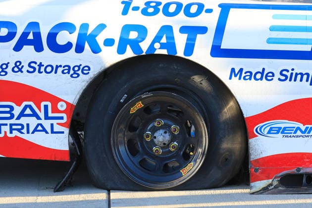 SAN DIEGO, CA - JUNE 20: The flat tire of the race winning driver Austin Hill ( 21 Richard Childress Racing 1-800-PACK-RAT Chevrolet) after the NASCAR, Motorsport, USA Cup Series Anduril 250 Race the Base race on Saturday June 20, 2026 at Naval Base Coronado in San Diego, CA. (Photo by David J. Griffin Icon Sportswire) AUTO: JUN 20 NASCAR Cup Series Anduril 250 Race the Base EDITORIAL USE ONLY Icon9532606205258