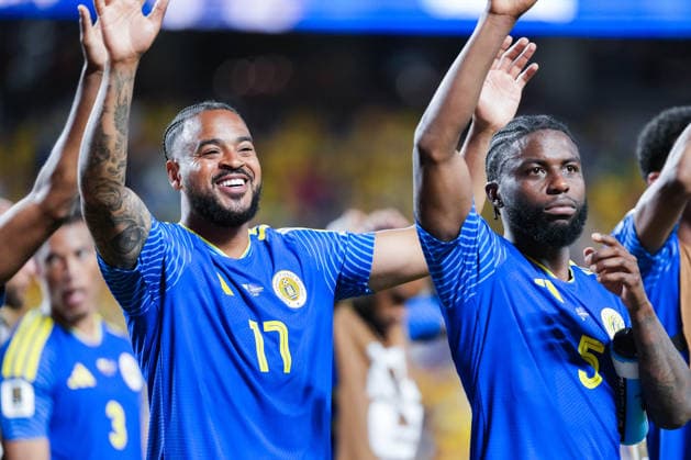 Brandley Kuwas of Curacao (L) and Sherel Floranus of Curacao (R) applaud fans after the 0-0 draw during a FIFA Men’s World Cup 2026 Group Stage football match between Ecuador and Curacao at Kansas City Stadium, in Kansas City on June 20th 2026 (Photo by Alexandra Fechete SPP)  Copyright: xAlexandraxFechete SPPx Sportspressphoto_SPR172359