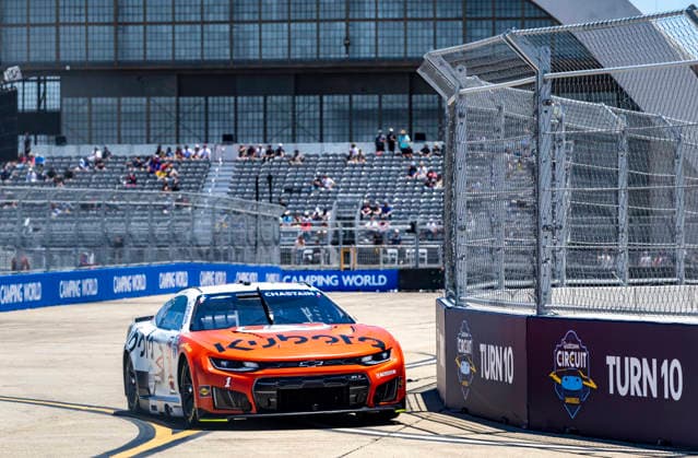 SAN DIEGO, CA - JUNE 20: Ross Chastain of the 1 Trackhouse Racing Kubota Veterans Honor Chevrolet rounds turn 10 during qualifying for the Anduril 250 NASCAR, Motorsport, USA Cup Series Race, Saturday, June 20, 2026, at Naval Base Coronado in San Diego, California. (Photo by Tony Ding Icon Sportswire) AUTO: JUN 20 NASCAR Cup Series Anduril 250 Race the Base EDITORIAL USE ONLY Icon46520260620018250