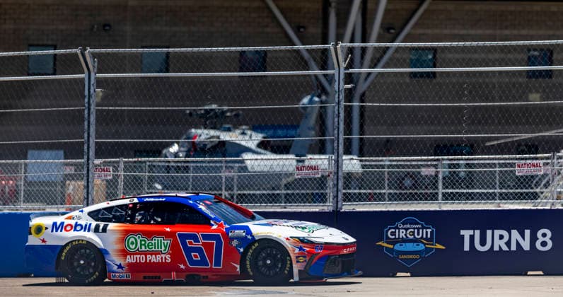 SAN DIEGO, CA - JUNE 20: Corey Heim of the 67 23XI Open MOBIL 1 O REILLY AUTO PARTS Toyota at turn 8 during qualifying for the Anduril 250 NASCAR, Motorsport, USA Cup Series Race, Saturday, June 20, 2026, at Naval Base Coronado in San Diego, California. (Photo by Tony Ding Icon Sportswire) AUTO: JUN 20 NASCAR Cup Series Anduril 250 Race the Base EDITORIAL USE ONLY Icon46520260620021250