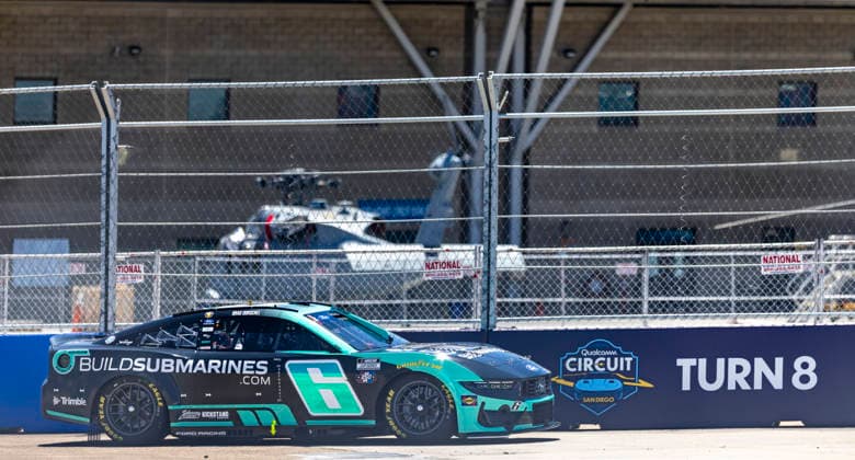 SAN DIEGO, CA - JUNE 20: Brad Keselowski of the 6 RFK Racing BuildSubmarines.com Ford at turn 8 during qualifying for the Anduril 250 NASCAR, Motorsport, USA Cup Series Race, Saturday, June 20, 2026, at Naval Base Coronado in San Diego, California. (Photo by Tony Ding Icon Sportswire) AUTO: JUN 20 NASCAR Cup Series Anduril 250 Race the Base EDITORIAL USE ONLY Icon46520260620022250