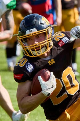 German Football League (GFL), Munich Cowboys vs Straubing Spiders, Munich Cowboys, Straubing Spiders, 2026-06-20 in München (Städtisches Stadion an der Dantestraße (Dantestation)) MAYER Maximilian (Munich Cowboys Running Back (RB) Nr20-MUC20) sportworld München Städtisches Stadion an der Dant Bayern Deutschland *** German Football League (GFL), Munich Cowboys vs. Straubing Spiders, Munich Cowboys, Straubing Spiders, June 20, 2026, in Munich, Municipal Stadium on Dantestraße, Dantestation, MAYER Maximilian, Munich Cowboys Running Back (RB) No. 20, MUC20, Sportworld, Munich, Municipal Stadium on Dant, Bavaria, Germany,detected_source_language
