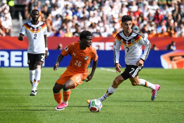 Germany national team, Nationalteam vs Ivory Coast National Team. FIFA World Cup, WM, Weltmeisterschaft, Fussball 2026 Group E match. Chris OULAI (26) in action during the match played between the National Teams of Germany and Cote dIvoire. FIFA World Cup 2026 Group E match, played on 20.06.26 at the Toronto Stadium in Toronto, Ontario, Canada. Photo Jose Campos PMEimages Toronto Ontario Canada Copyright: xJosexCamposx xPMEimagesx