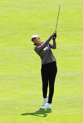 BELMONT, MI - JUNE 20: LPGA, Golf Damen golfer Aditi Ashok plays her second shot on the 16th hole on June 20, 2026, during the third round of the LPGA Meijer LPGA Classic for Simply Give at Blythefield Country Club in Belmont, Michigan. (Photo by Brian Spurlock Icon Sportswire) GOLF: JUN 20 LPGA Meijer LPGA Classic for Simply Give EDITORIAL USE ONLY Icon26062066