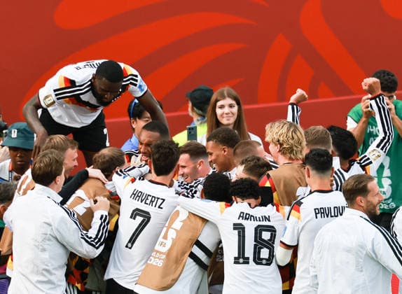 (260621) -- TORONTO, June 21, 2026 -- Players of Germany celebrate their second goal during the group E match between Germany and Cote d Ivoire at the 2026 FIFA World Cup, WM, Weltmeisterschaft, Fussball at Toronto Stadium in Toronto, Canada, on June 20, 2026. (Photo by Xinhua) (SP)CANADA-TORONTO-FOOTBALL-FIFA WORLD CUP-GROUP E-GER VS CIV YangxShu 