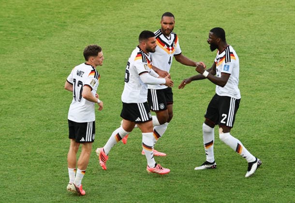 (260621) -- TORONTO, June 21, 2026 -- Deniz Undav (2nd L) of Germany celebrate scoring with his teammates during the group E match between Germany and Cote d Ivoire at the 2026 FIFA World Cup, WM, Weltmeisterschaft, Fussball at Toronto Stadium in Toronto, Canada, on June 20, 2026. (Photo by Xinhua) (SP)CANADA-TORONTO-FOOTBALL-FIFA WORLD CUP-GROUP E-GER VS CIV YangxShu 