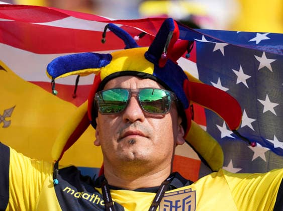 (260621) -- KANSAS CITY, June 21, 2026 -- A fan of Ecuador reacts before the group E match between Ecuador and Curacao at the FIFA World Cup, WM, Weltmeisterschaft, Fussball 2026 at Kansas City Stadium in Kansas City, the United States, June 20, 2026. ) (SP)U.S.-KANSAS CITY-FOOTBALL-FIFA WORLD CUP-GROUP E-ECU VS CUW DuxYu 