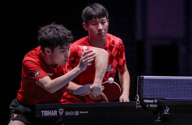 (260621) -- LJUBLJANA, June 21, 2026 -- Wen Ruibo Huang Youzheng (L) of China compete during the men s doubles final match against Togami Shunsuke Shinozuka Hiroto of Japan at the World Table tennis, Tischtennis (WTT) Star Contender Ljubljana 2026 in Ljubljana, Slovenia, June 20, 2026. (Photo by Xinhua) (SP)SLOVENIA-LJUBLJANA-TABLE TENNIS-WTT STAR CONTENDER-MEN S DOUBLES ZeljkoxStevanic 