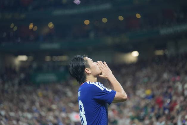 Tunisia v Japan - FIFA World Cup, WM, Weltmeisterschaft, Fussball 2026 - Group F MONTERREY, MEXICO - JUNE 20: Ayase UEDA of Japan celebrates after scoring a goal during the 2026 FIFA World Cup First Stage Group F match between Tunisia and Japan at Estadio BBVA (Monterrey Stadium) in Monterrey, Mexico on June 20, 2026. Juancho Torres Anadolu Nuevo Leon Mexico. Editorial use only. Please get in touch for any other usage.  Copyright: x2026xAnadoluxJuanchoxTorresx