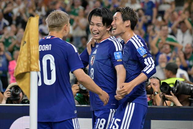 FIFA World Cup, WM, Weltmeisterschaft, Fussball 2026 - Group F - Tunisia vs. Japan Ayase Ueda (C) of Japan celebrates after scoring during the 2026 FIFA World Cup group F soccer match between Tunisia and Japan at BBVA Stadium in Monterrey, Mexico, 20 June 2026. Monterrey Mexico  Copyright: xMiguelxSierrax