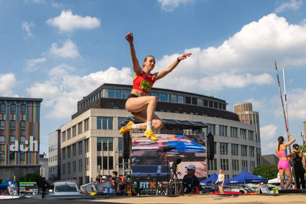 ESSEN, GERMANY - JUNE 20: Daalmann Imke (TSV Bayer o4 Leverkusen, GER - Long Jump) during the Tag der Überflieger at Essen on June 20, 2026 in Essen, Germany. Germany Copyright: xPeterxWeberx