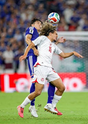 FIFA World Cup, WM, Weltmeisterschaft, Fussball 2026 TUNISIA VS JAPAN FIFA WORLD CUP 2026 TUNISIA VS JAPAN TUNISIA VS JAPAN 20062026 MONTERREY, NUEVO LEON. Action photo of a defender of Japan and Hannibal Mejbri (10) of Tunisia, during Round 1 Group F game of the FIFA World Cup 2026, held at the Estadio Monterrey of Monterrey, Nuevo Leon. Foto de accion de un defensor de Japon y Hannibal Mejbri (10) de Tunez, durante juego de Ronda 1 del Grupo F de la Copa del Mundo 2026 de la FIFA, celebrado en el Estadio Monterrey de Monterrey, Nuevo Leon. PHOTO BY IMAGENSHOP AGENCIA FOTOGRAFICA MONTERREY NUEVO LEON MEXICO *** FIFA WORLD CUP 2026 TUNISIA VS JAPAN FIFA WORLD CUP 2026 TUNISIA VS JAPAN TUNISIA VS JAPAN 20062026 MONTERREY, NUEVO LEON Action photo of a Japanese defender and Hannibal Mejbri (No. 10) of Tunisia during a Group F Round 1 match of the 2026 FIFA World Cup, held at Estadio Monterrey in Monterrey, Nuevo Leon Action photo of a Japanese defender and Hannibal Mejbri (No. 10) of Tunisia, during a Round 1 Group F match of the 2026 FIFA World Cup, held at the Estadio Monterrey in Monterrey, Nuevo León PHOTO BY IMAGENSHOP PHOTO AGENCY MONTERREY, NUEVO LEÓN, MEXICO,detected_source_language Copyright: xYOALIxMARTINEZx