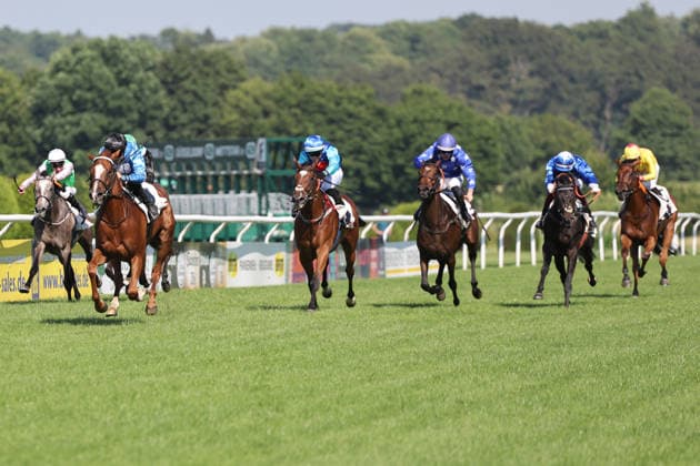20.06.2026, Duesseldorf, Nordrhein-Westfalen, GER - Night Breath mit Sibylle Vogt gewinnt das Diana-Trial. Galopprennbahn Duesseldorf-Grafenberg. (Pferd, Jockey, Night Breath, Vogt, Sieg, Ziel, Zielankunft) 260620SG723DUESSELDORF.JPG